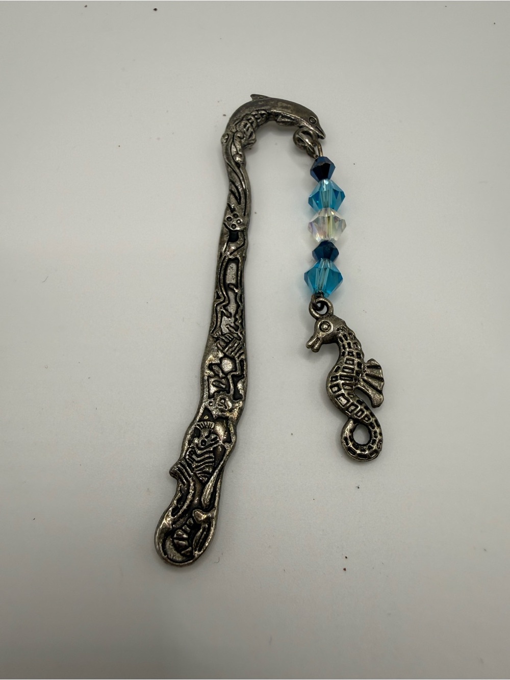 Ocean Theme Metal Shepherd’s Hook Bookmark with Crystals